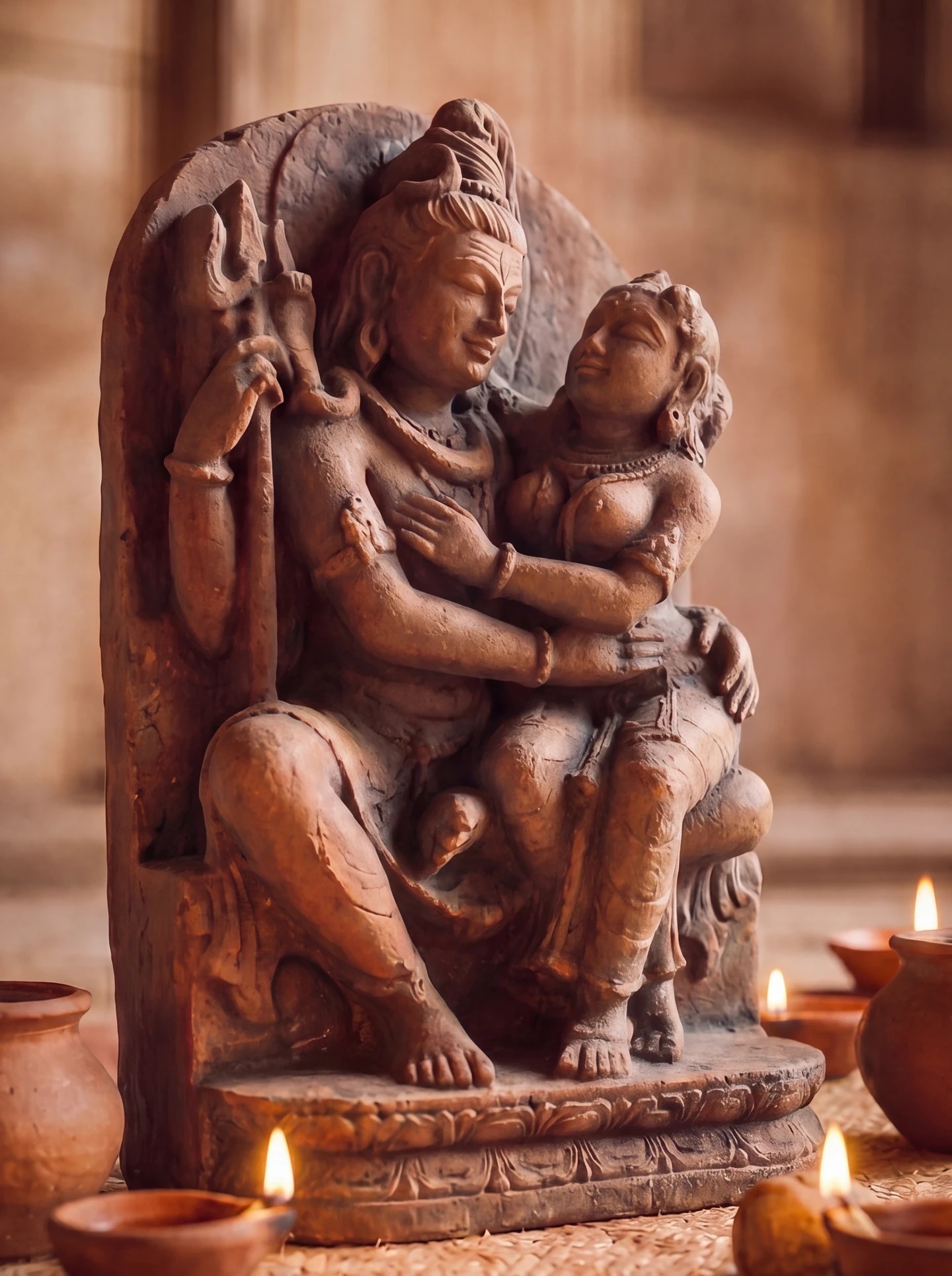 Statue ancienne de Shiva et Parvati dans une étreinte tantrique